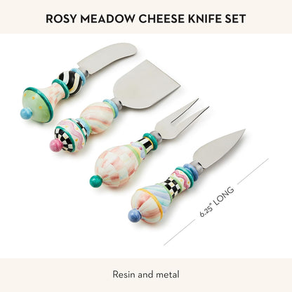 MACKENZIE-CHILDS Set of 4 Cheese Spreader Set, Stainless-Steel Butter Spreaders, Rosy Meadow