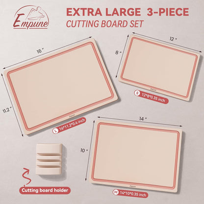 Empune 3-Piece Plastic Cutting Boards for Kitchen - Thick & Non-Slip Chopping Board Set with Juice Grooves, Dishwasher Safe, BPA Free, Includes Large & Small Sizes, Gray