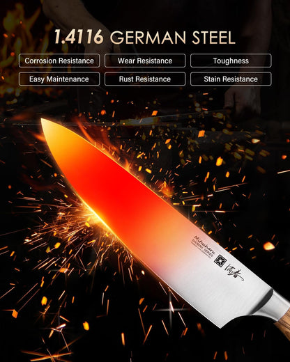 Mitsuharu 7 inch Nakiri Knife, SHOMAN Series Vegetable Knife, Razor Sharp Blade, Ergonomic Olive Wood Handle, German Steel Meat Cleaver, Japanese Chef Knife, Vegetable Kitchen Knife with Case