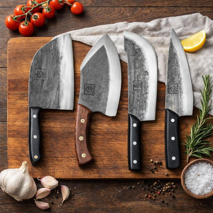 COOLINA Daozi 8" Butcher Knife, Hand-Forged High-Carbon Steel Cleaver for Heavy-Duty Meat Cutting, Slicing, Chopping, Brisket & BBQ, Full-Tang Forged Blade with Ergonomic Wood Handle