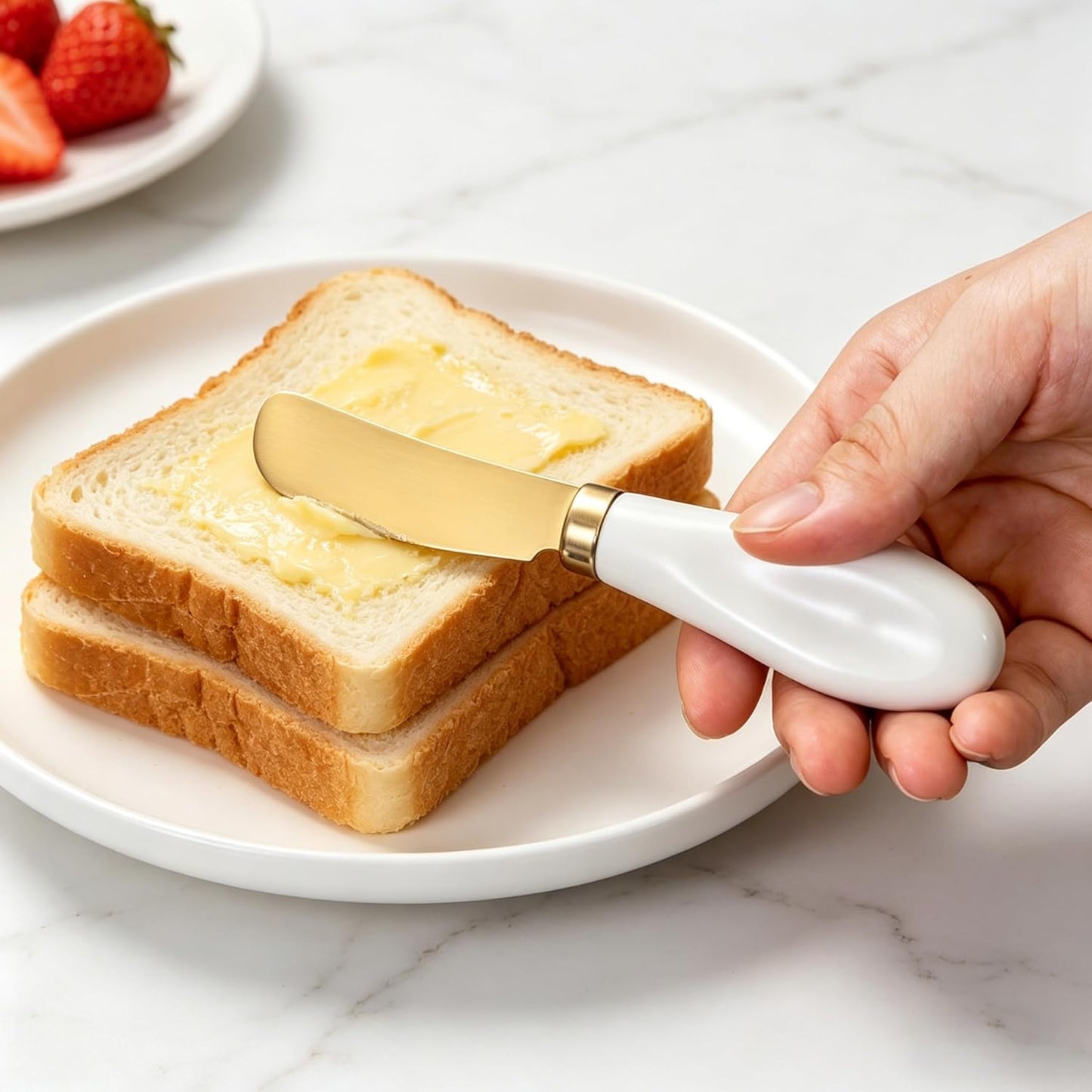 6PCS Gold Butter Spreader Knives, Stainless Steel Butter Knife with Porcelain Handle, Kitchen Tool for Cheese, Jam