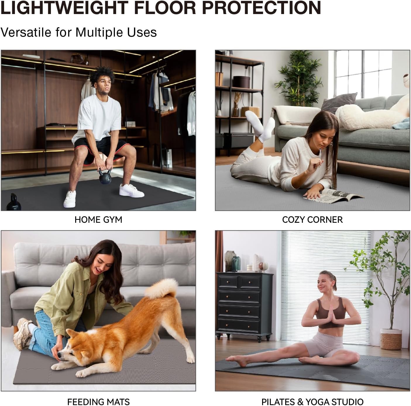 AIRHOP 18 Tiles Gym Floor Mat, EVA Foam Puzzle Gym Mat, High-Density Interlocking Foam Floor Tiles for Home Gym, Play Workout Garage Kitchen Flooring