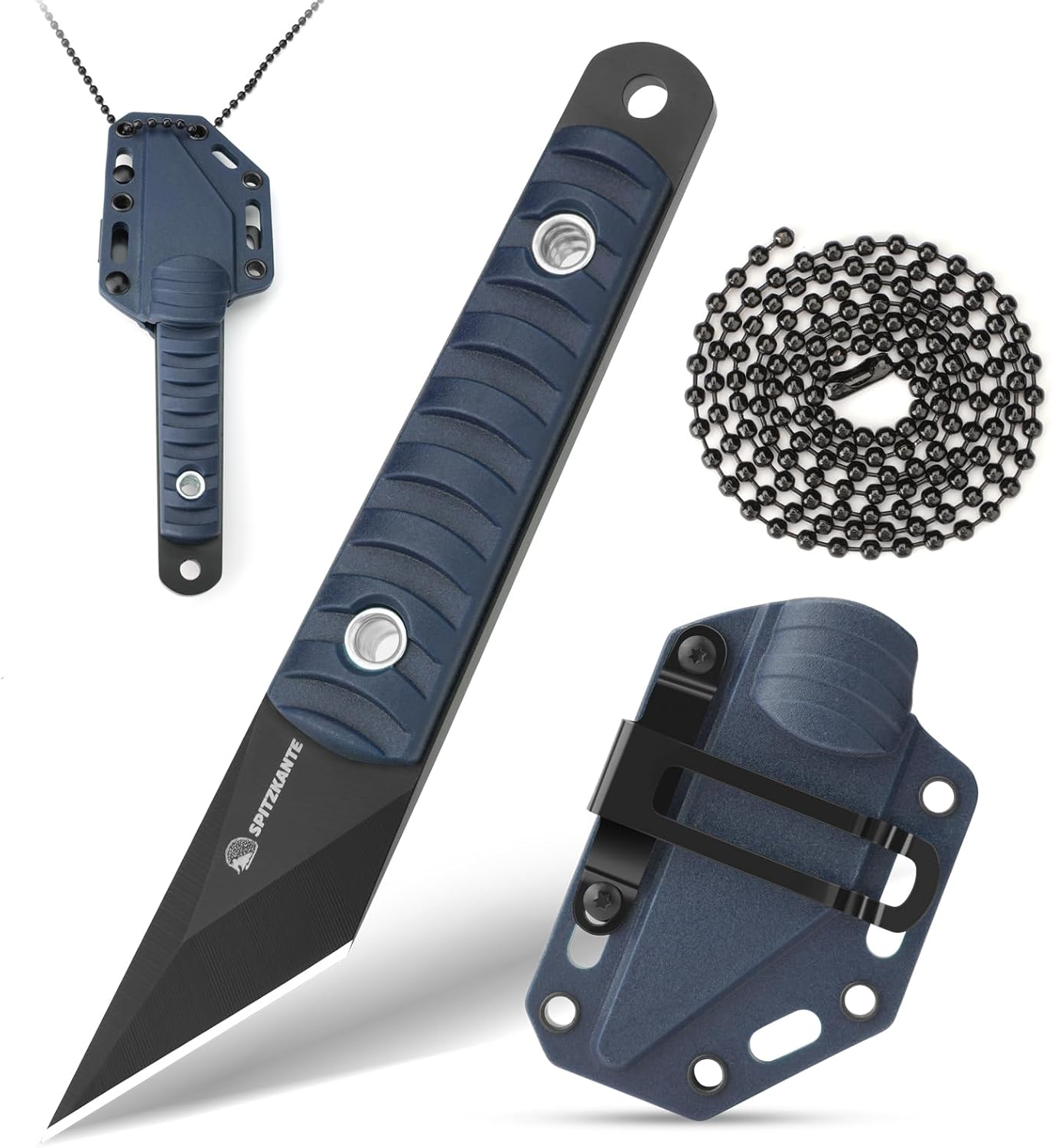 5.79" Mini Neck Knife, Kiridashi Style Full Tang Fixed Blade EDC Knife with Khaki ABS Handle, 5Cr14MoV Steel, Sheath and Necklace, Outdoor Camping Hiking Fishing Survival Everyday Carry