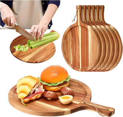 6 Pcs Acacia Wood Cutting Board with Handle, Small Wooden Charcuterie Boards, Decorative Bulk Serving Boards for Kitchen Cheese Bread (12 x 6 x 0.6 Inch)