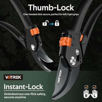 VOTREK® Pruning Shears, [Patented Stepless Handle Opening] - Garden Clippers with Ultra-Sharp SK5 Steel for Weak Hand, Bonsai Scissor Universal Fit for All Hand Sizes, Effortlessly Cut 1-Inch Branches