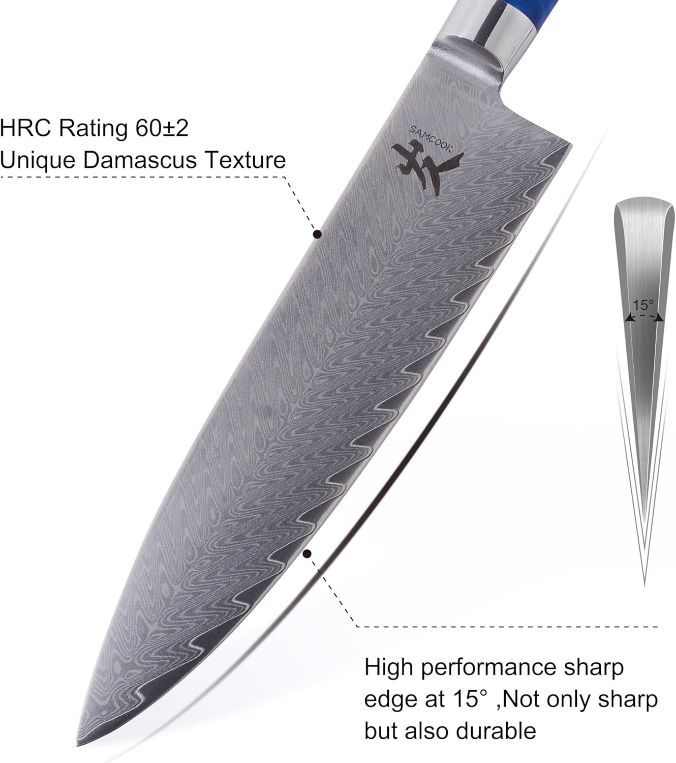 SAMCOOK Kiritsuke Chef Knife - 8 Inch Professional Sharp Damascus Knife - Japanese VG-10 High Carbon Stainless Steel Kitchen Gyuto knife - Ergonomic Octagonal Ebony Handle with Gift Box