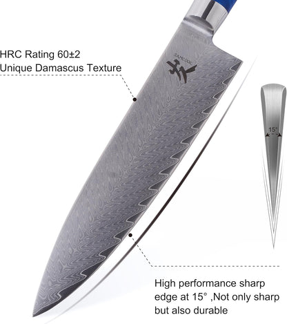 SAMCOOK Kiritsuke Chef Knife - 8 Inch Professional Sharp Damascus Knife - Japanese VG-10 High Carbon Stainless Steel Kitchen Gyuto knife - Ergonomic Octagonal Ebony Handle with Gift Box
