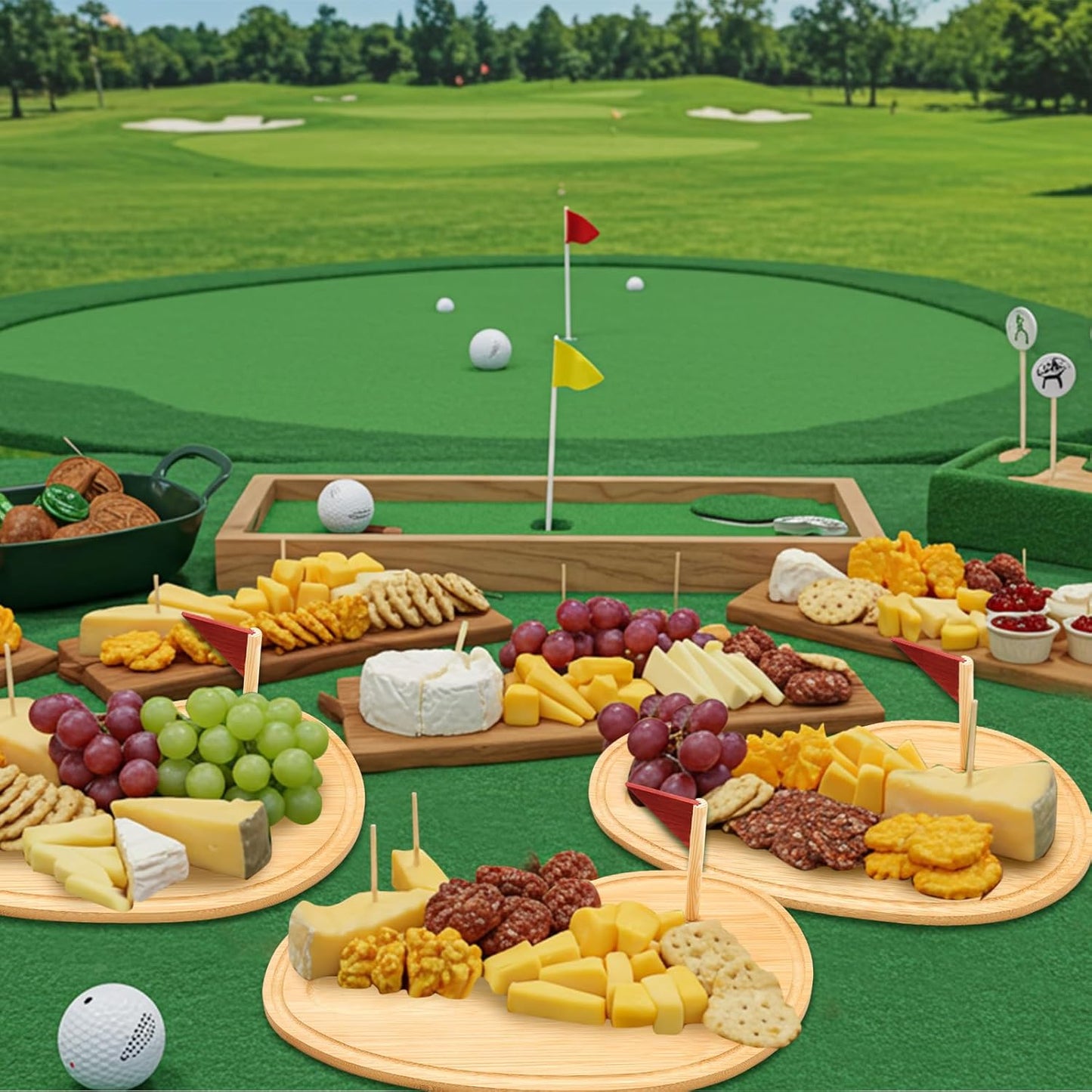Ziliny Golf Cheese Board Gift Set Party Favor Prizes Charcuterie Wood Board with Knives and Box Father Day Gift for Dad Grandpa Party Tournament Game(Carbonized Bamboo Wood, Golf)