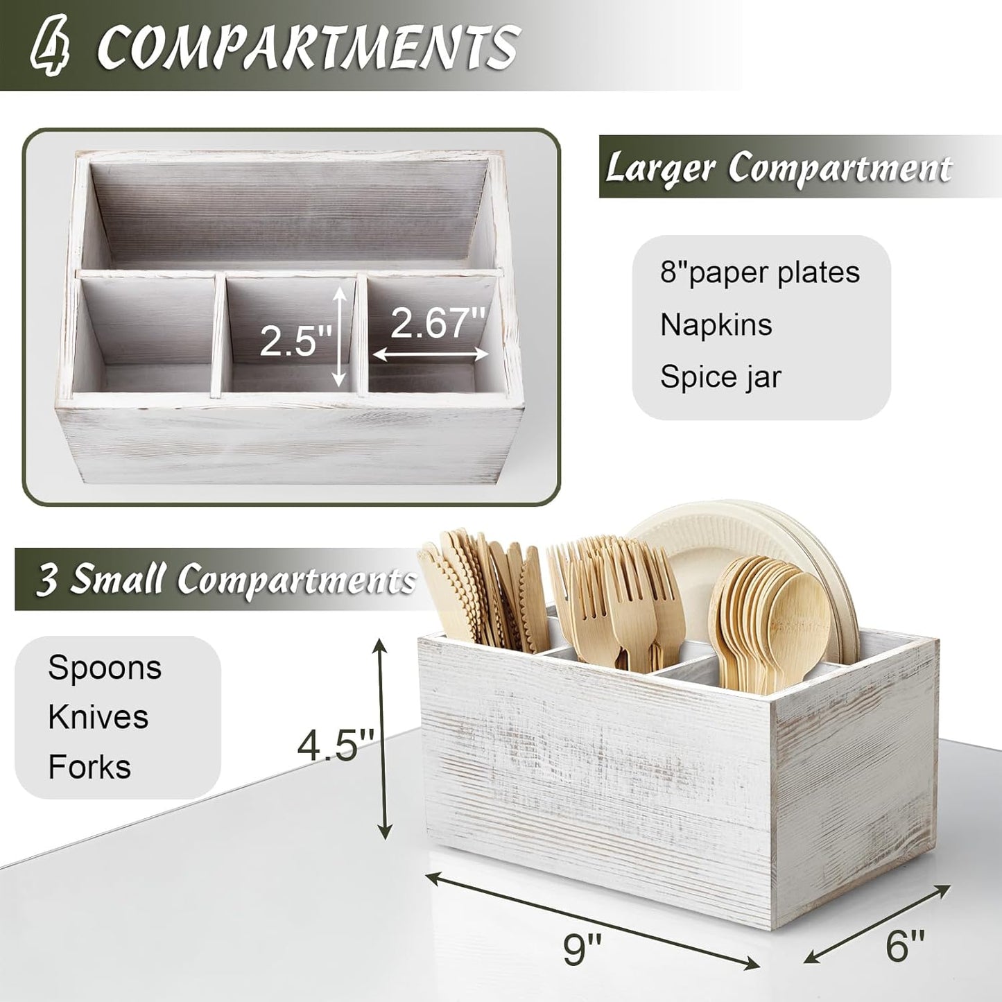 DRASTAR Utensil Holder, Wooden Silverware Caddy, Picnic Cutlery Organizer, Countertop Silverware Holder for Party, Pink