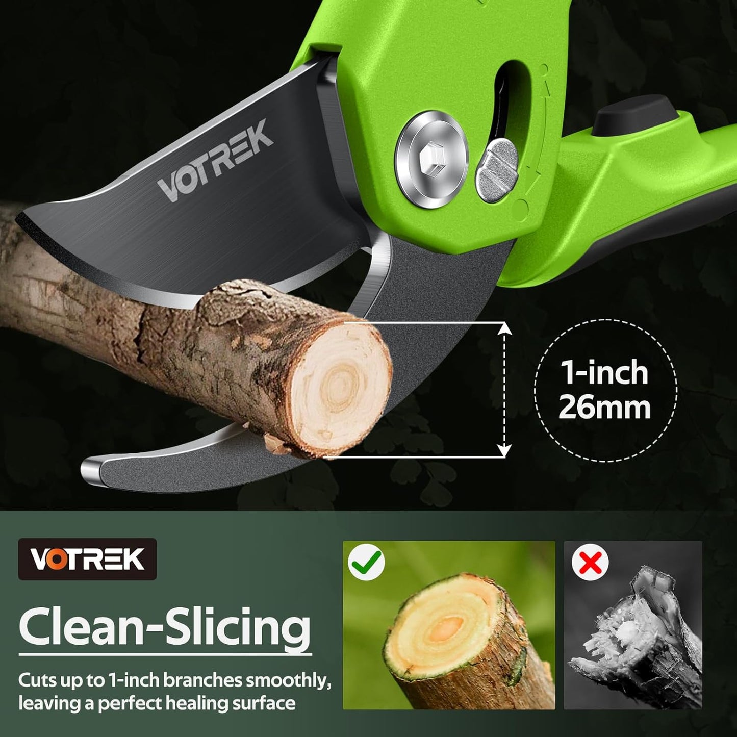 VOTREK® Pruning Shears, [Patented Stepless Handle Opening] - Garden Clippers with Ultra-Sharp SK5 Steel for Weak Hand, Bonsai Scissor Universal Fit for All Hand Sizes, Effortlessly Cut 1-Inch Branches