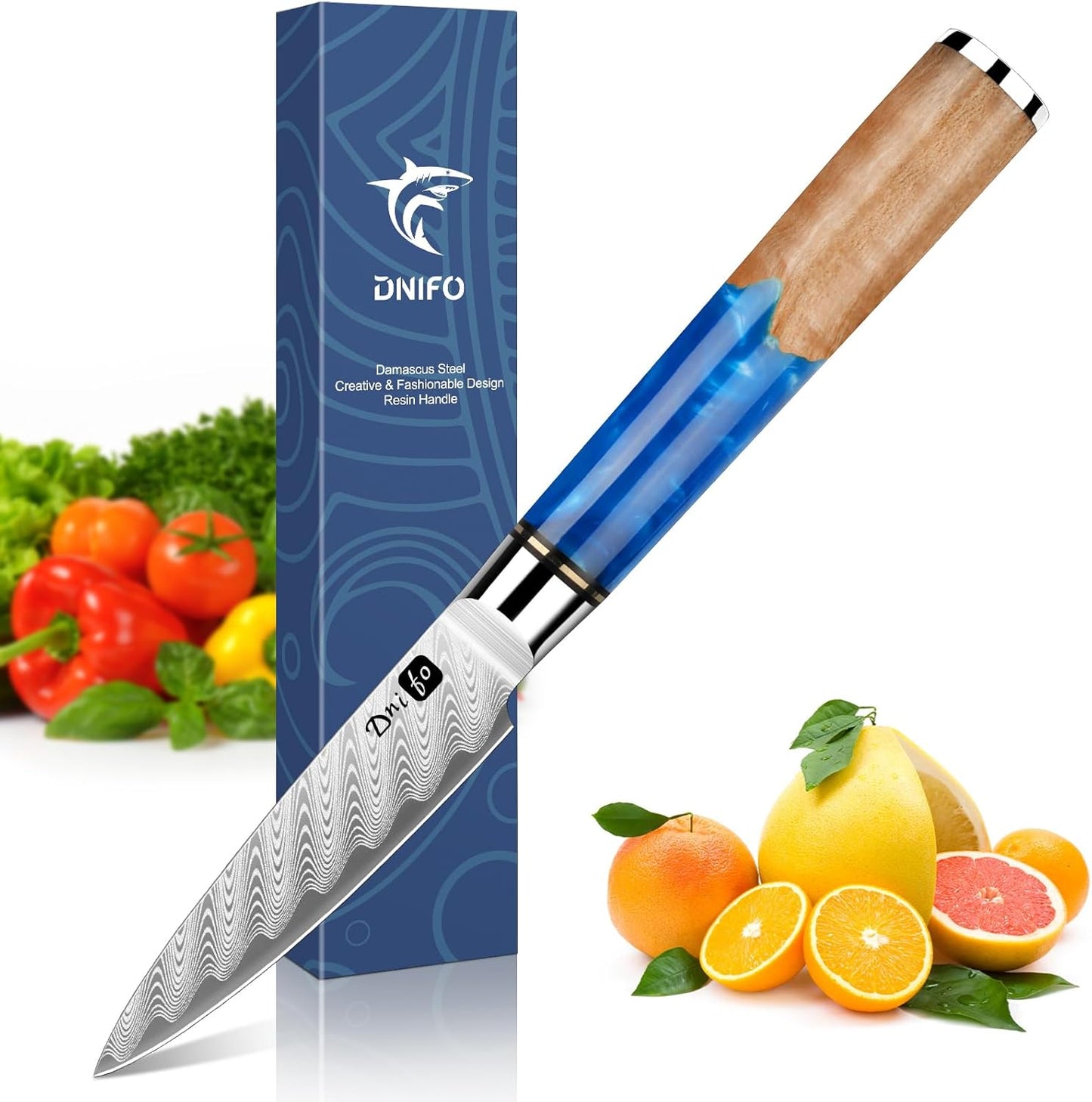 Classic Paring Knife 3.5 Inch, Japanese VG10 Steel Damascus Fruit Knife, Sharp Small Kitchen Knife with Gift Box and Resin Wood Handle,Ideal Birthday Gift for Men and Women
