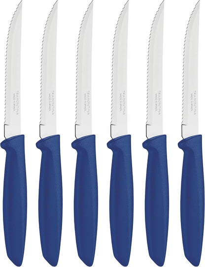 Tramontina Kitchen Knives Set of 6, Serrated Fruit Tomato Cooking Knife, Vegetable Chopper Peeler, Stainless Steel, Multipurpose, Pointed Tip, Brown, 23498454