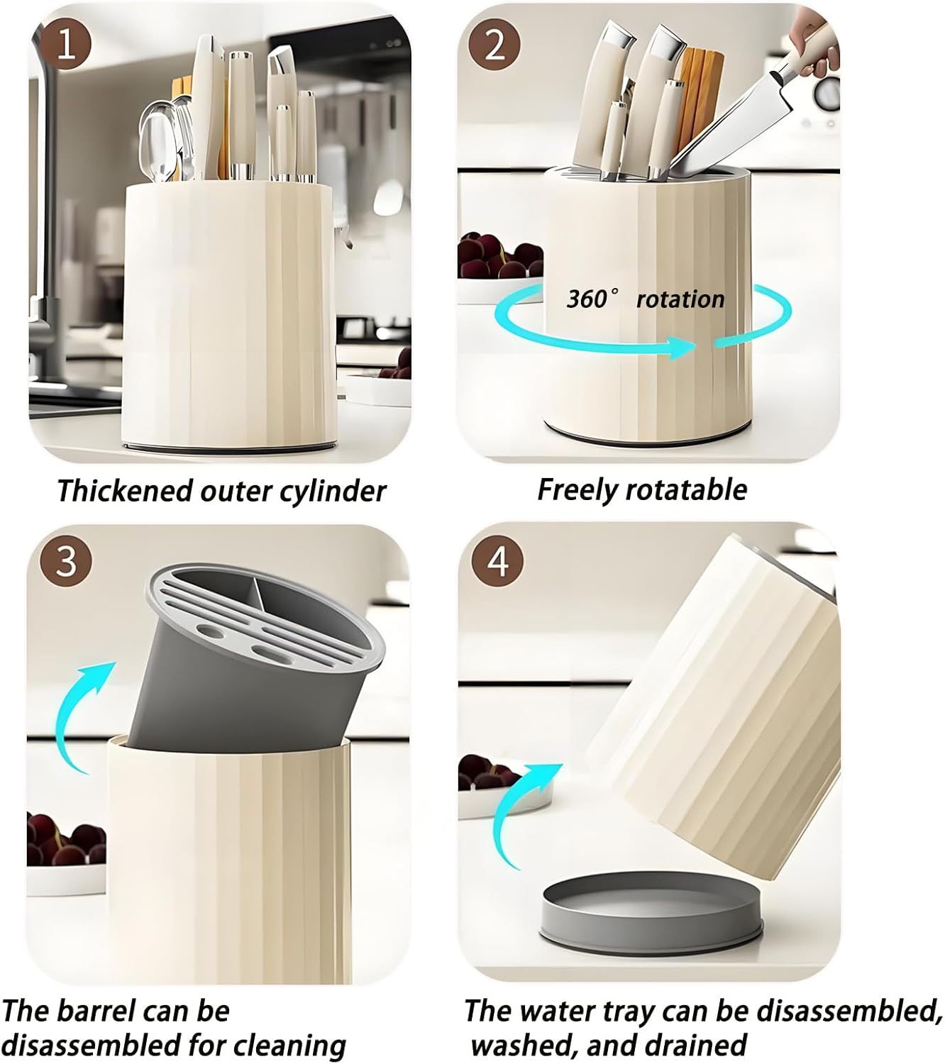 Knife Holder and Utensil Holder - Modern Rectangular Design Universal Knife Block and Kitchen Utensils Organizer for Counter-top Easy Cleaning Detachable Kitchen Knife Storage