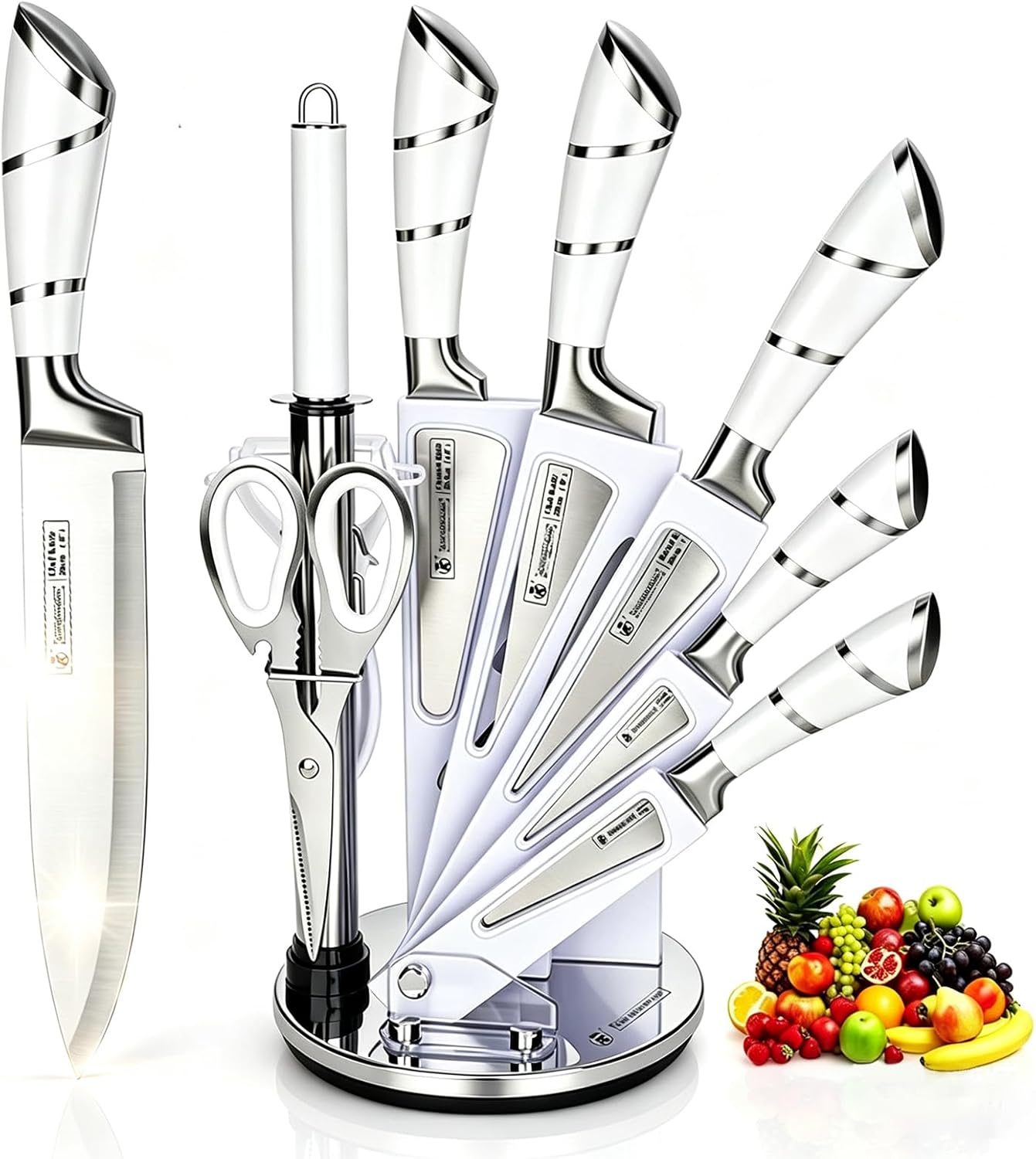Elegant Purple 9-Piece Kitchen Knife Set with Acrylic Block,Non Stick Sharp Stainless Steel Chef Knives with Sharpener,Gift Ready Cutlery Set for Women