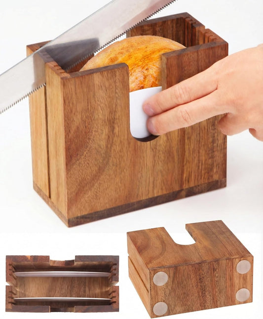 Adjustable Bagel Slicer Holder | Bamboo Bagel Cutting Holder with Width Adjustable Slots for Small & Large Bagels, Buns & English Muffins, Knife Groove for Long Bread Knife + Non-Slip Base