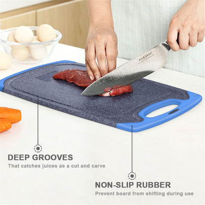 Viretang Plastic Cutting Boards Set of 3 for Kitchen, Thick Chopping Board with Deep Juice Grooves, Non‑Slip Feet, Easy Grip Handle, BPA Free, Dishwasher Safe,Black