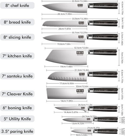 MDHAND Kitchen Knife Set, 9PCS Professional Japanese Knife Set, High Carbon Stainless Steel Chef Knife Set with Black Pakkawood Handle, Professional Ultra Sharp Kitchen Knives for Cooking, Elegant Box