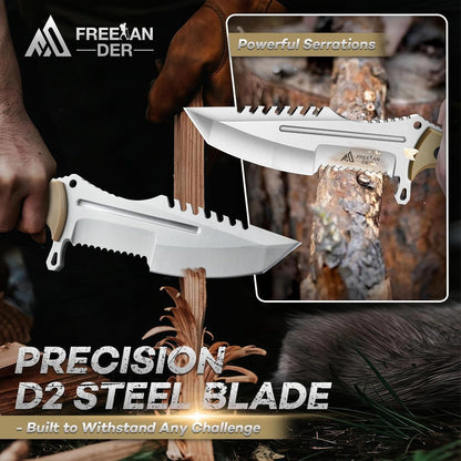 Freelander Fixed Blade Knife with Sheath, Full Tang D2 Steel Survival Knife, Camping Bushcraft Knives with Ergonomic Handle, Outdoor Knives for Men