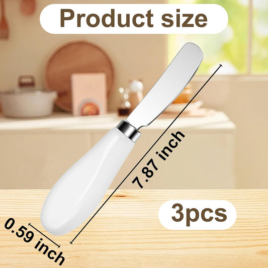 Cheese Spreader Knives, 3PCS Stainless Steel Butter Spreader Knife with White Porcelain Handle Cheese-Spreader for Cold-Butter Jam, Pastry, Charcuterie