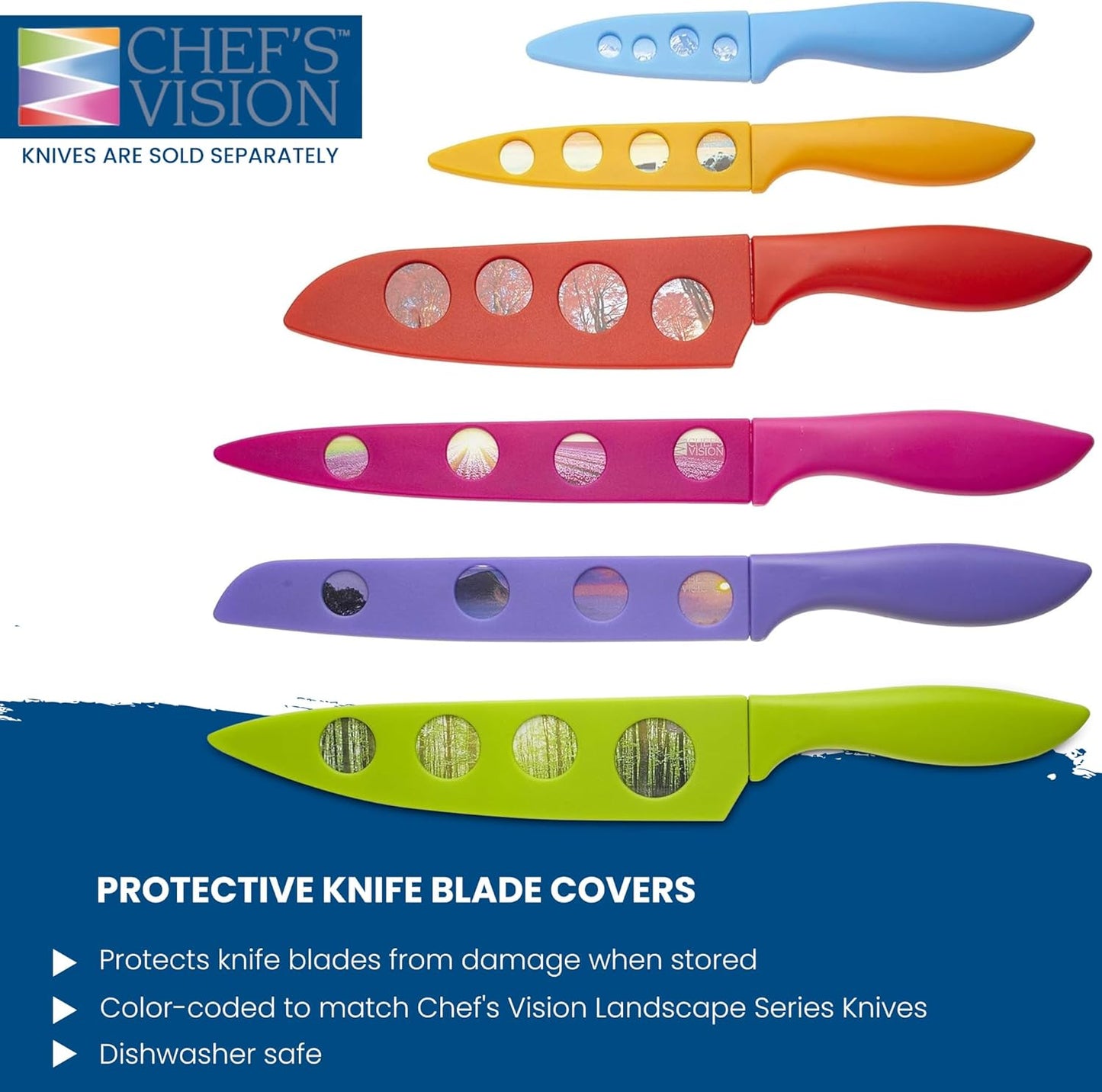 CHEF'S VISION Landscape Knife Blade Covers - Premium Kitchen Knife Guards - Protect your Knives With Stylish Knife Sheaths - Durable and Protective Knife Sleeves - Knives not Included