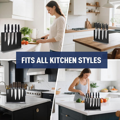 Magnetic Knife Block Without Knives—Stainless Steel Double-Sided Magnetic Knife Holder Stand with Strong Magnets, Knife Storage Organizer for Kitchen Counter top