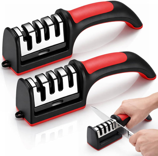 2 Pcs 4-in-1 Knife Sharpeners for Kitchen Knives Manual Knife Sharpener Ergonomic Knives Sharpening Kit with 4 Stage Sharpening Slots For Kitchen Accessories (Blue and Black)