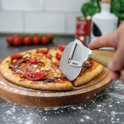 Boska Stainless Steel Cheese Knife - for All Types of Cheese Pizza - Multi-Functional Cheese Slicer - Handheld Slicer - Silver Non-Stick Oak Wood - Dishwasher Safe - for Kitchen Cooking