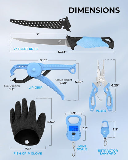 Calamus DriftWave Fishing Tool Kit – Corrosion Resistant Fishing Pliers, Lip Gripper, Fillet Knife, Scale, Retractor & Glove,Scissors & Pocket Knife,Fishing Gifts for Men