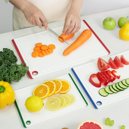 Plastic Cutting Boards for Kitchen, 3-Piece Large Cutting Board Set Dishwasher Safe Chopping Boards with Non-slip Feet and Juice Grooves, Kikcoin