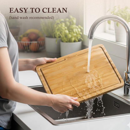 Empune Bamboo Cutting Boards for Kitchen, 3 Piece Extra Thick Cutting Board Set with Juice Groove, Deep Carbonized Bamboo Chopping Board, Reversible Wood Cutting Board for charcuterie boards, Brown