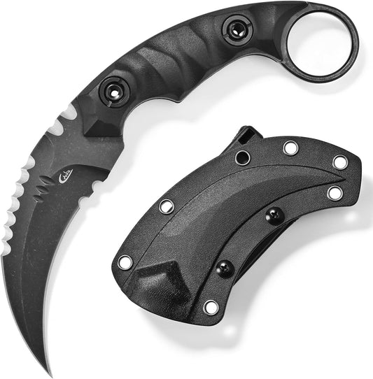 C1691N Fixed Blade Knife,D2 Steel Nylon Fiberglass Handle Claw Knife for Survival, Outdoor, EDC, Hiking, Camping with Kydex Sheaths(Green)