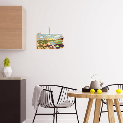 Totally Bamboo North Carolina State Shaped Cutting Board and Charcuterie Serving Platter with Artwork by Summer Stokes, Includes Hang Tie for Wall Display 18" x 8" x 5/8" - Colors A
