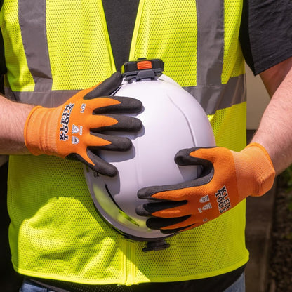 Klein Tools 60581 Work Gloves, Knit Dipped Cut Resistant ANSI A1 Nitrile Coated Gloves, Nylon-Spandex, Touchscreen Capable, Large, 2-Pair