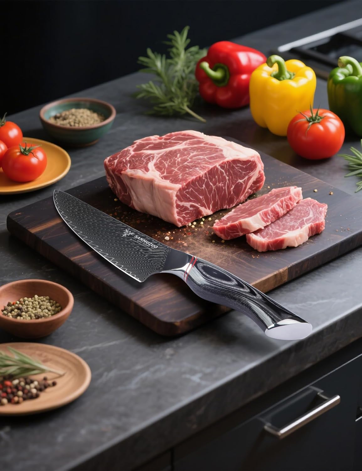 3.5 Inch Paring Knife - Fruit and Vegetable Peeling Knives, Black Damascus Steel with Ergonomic Handle - MIAO Series
