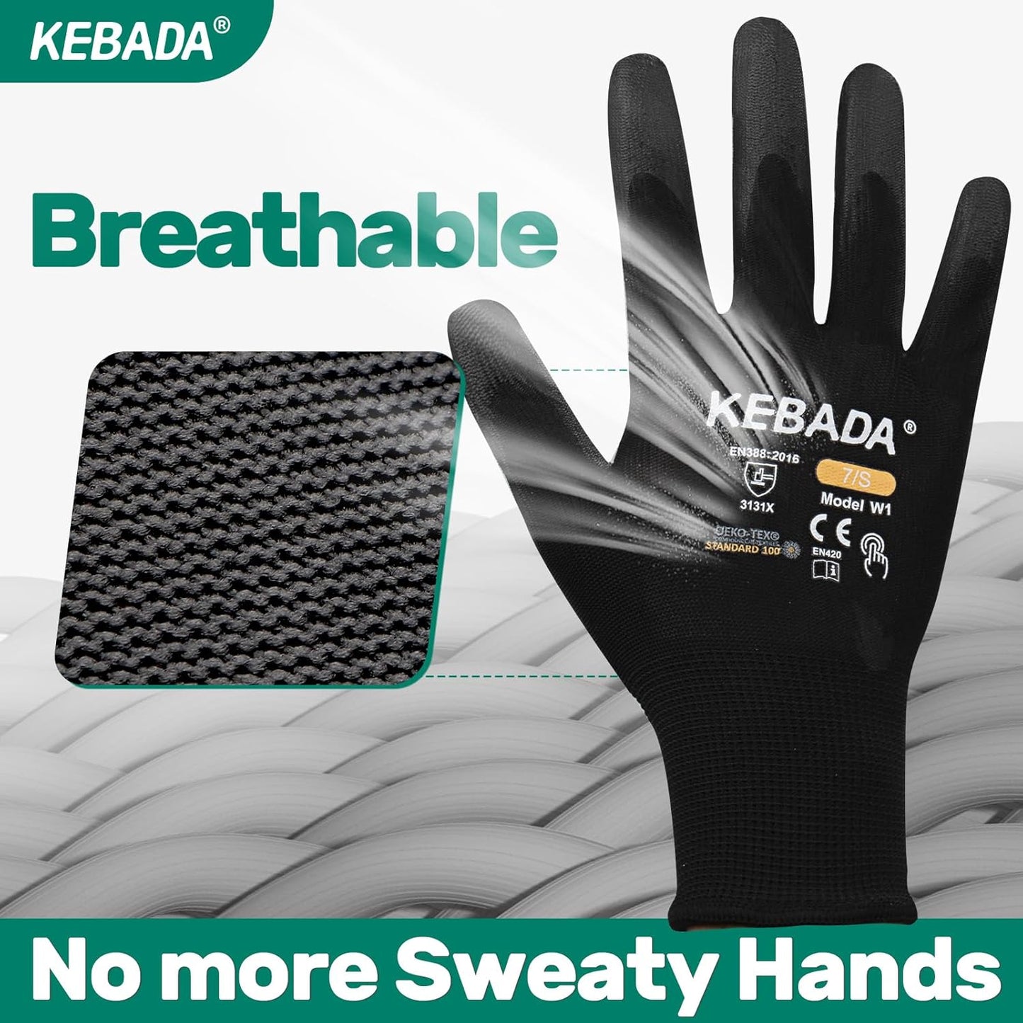 Kebada W1 Work Gloves for Men and Women, PU Coated Safety Gloves with Grip, Touchscreen, Ideal for Warehouse Package Handling, Construction, Gardening, 12 Pairs Gray Large