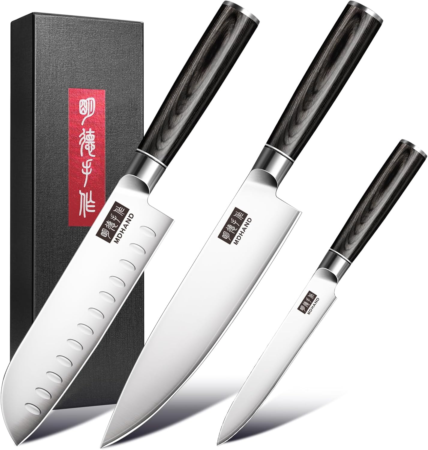 MDHAND Kitchen Knife Set, 9PCS Professional Japanese Knife Set, High Carbon Stainless Steel Chef Knife Set with Black Pakkawood Handle, Professional Ultra Sharp Kitchen Knives for Cooking, Elegant Box