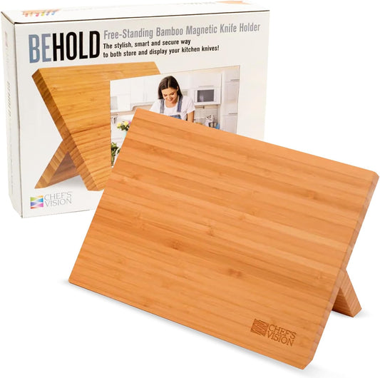Chef’s Vision Magnetic Knife Block - Bamboo - Stylish Kitchen Magnetic Knife Holder - Elegant Free Standing Knife Display - Ideal for Colorful Knives - Sleek Kitchen Décor - Knife Block without knives