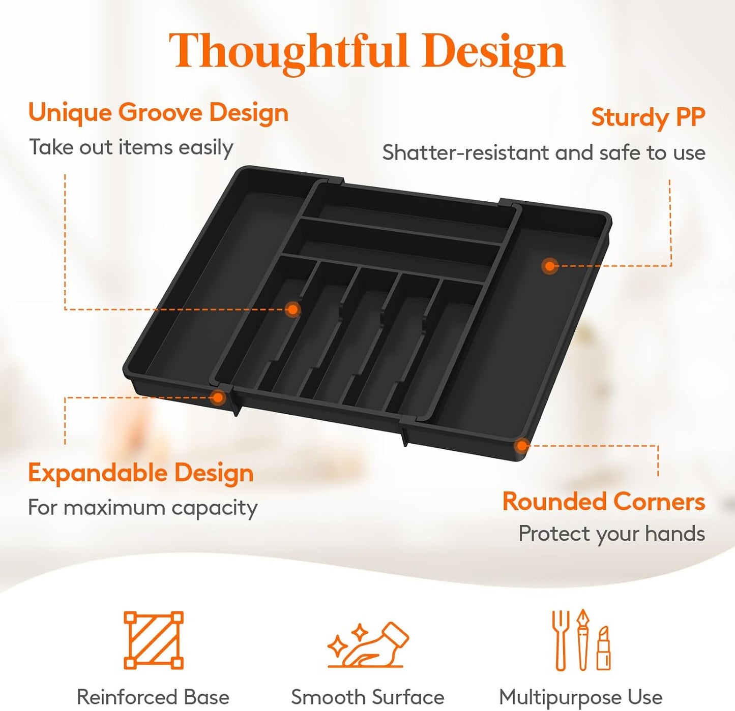 Lifewit Silverware Drawer Organizer, Expandable BPA Free Plastic Utensil Tray for Kitchen, Adjustable Flatware Cutlery Holder for Spoons Forks Knives, 21.3- 36 x 16.9", Gray
