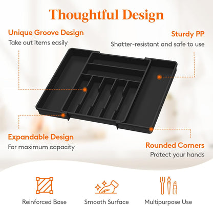Lifewit Silverware Drawer Organizer, Expandable BPA Free Plastic Utensil Tray for Kitchen, Adjustable Flatware Cutlery Holder for Spoons Forks Knives, 21.3- 36 x 16.9", Gray