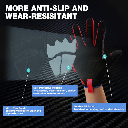 WORKPRO Safety Work Gloves, Mechanic Working Gloves for Men Women, Touch Screen, Terry Fabric, Non-Slip
