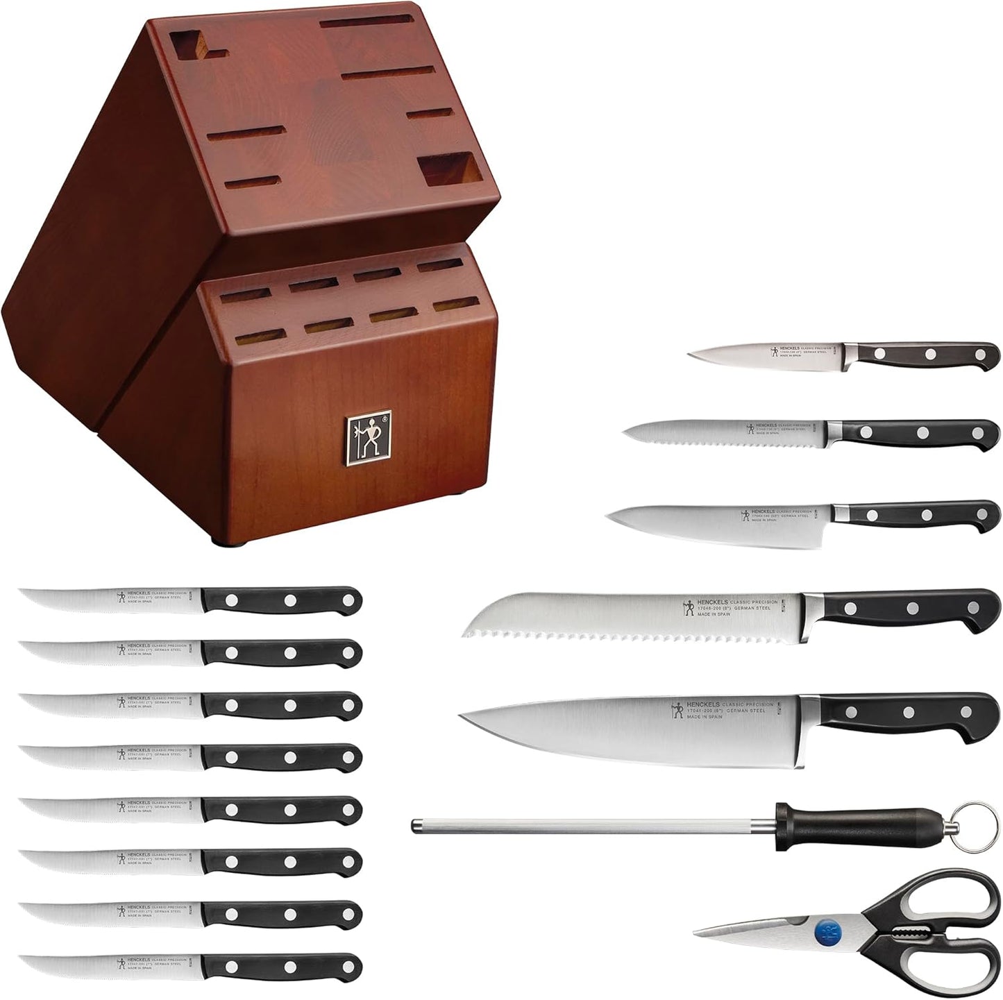 HENCKELS Classic Razor-Sharp 16-Piece Knife Block Set, Chef Knife, Bread Knife, German Engineered Informed by 100+ Years of Mastery