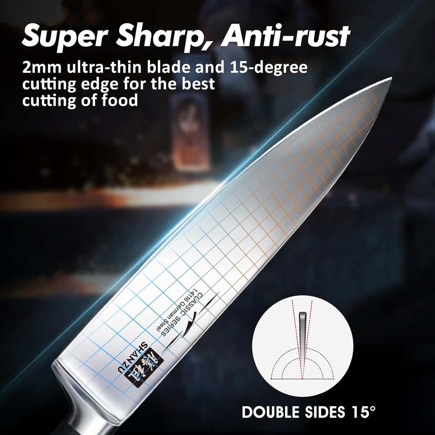 SHAN ZU 3Pcs BBQ Carving Knife Set with Sheath – for Turkey, Meat, BBQ, Brisket, Razor Sharp Slicing Knife, Professional 5Cr15MoV Stainless Steel, Ergonomic Full Tang Wood Handle, Gift Box Included