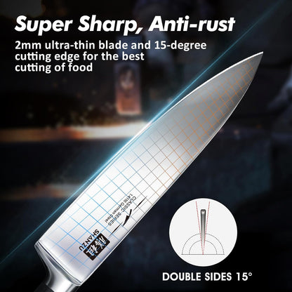 SHAN ZU 3Pcs BBQ Carving Knife Set with Sheath – for Turkey, Meat, BBQ, Brisket, Razor Sharp Slicing Knife, Professional 5Cr15MoV Stainless Steel, Ergonomic Full Tang Wood Handle, Gift Box Included
