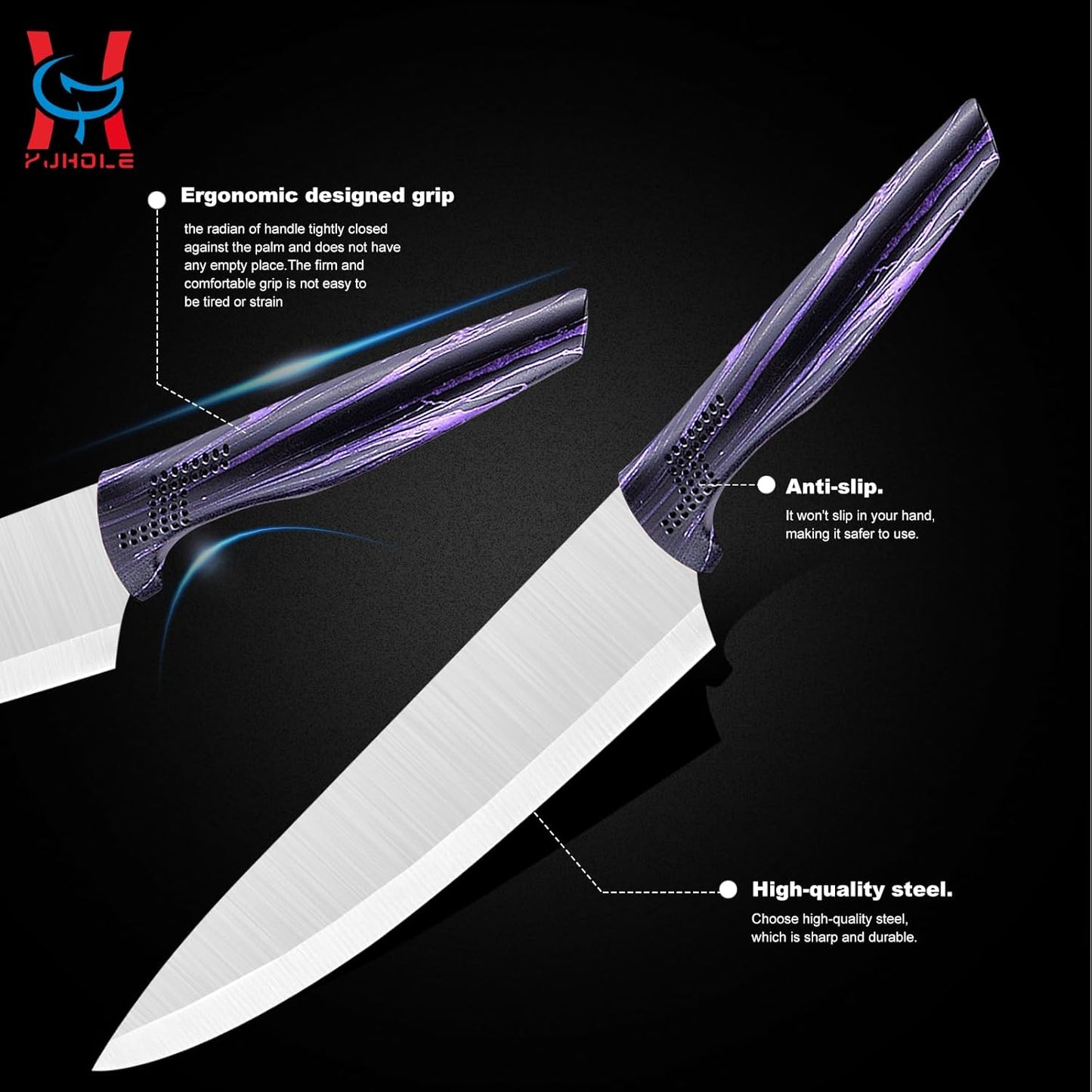 Professional 6-Piece Kitchen Knife Set with Acrylic Block - Knives Set for Kitchen, Universal Knife Block, Utility Knife Block Set, New Home Essentials, Apartment Essentials, Dishwasher Safe