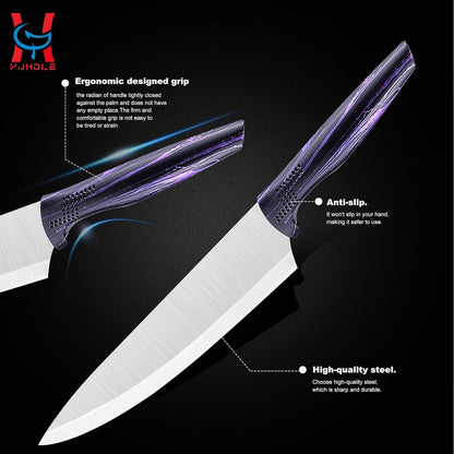 Professional 6-Piece Kitchen Knife Set with Acrylic Block - Knives Set for Kitchen, Universal Knife Block, Utility Knife Block Set, New Home Essentials, Apartment Essentials, Dishwasher Safe