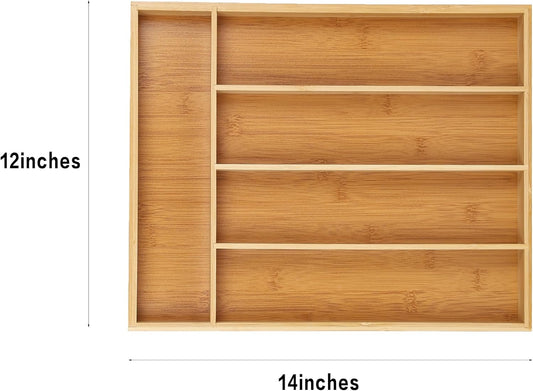 Bamboo Drawer Organizer Expandable Cutlery Tray Adjustable Utensils Holde