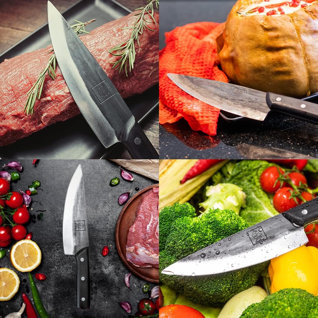 COOLINA Daozi 8" Butcher Knife, Hand-Forged High-Carbon Steel Cleaver for Heavy-Duty Meat Cutting, Slicing, Chopping, Brisket & BBQ, Full-Tang Forged Blade with Ergonomic Wood Handle