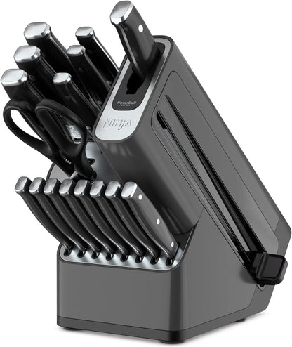 Ninja K32012 Foodi NeverDull Premium Knife System, 12 Piece Knife Block Set with Built-in Sharpener, German Stainless Steel Knives, Black