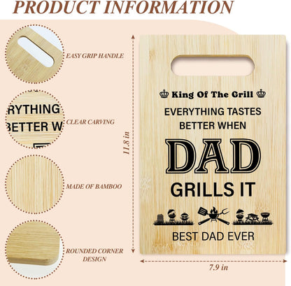 Best Dad Ever Bamboo Cutting Board, Grilling Gift For Men, Funny Charcuterie Boards for Home Kitchen Decor, Father's Day Birthday Gifts for Dad from Daughter Son -047