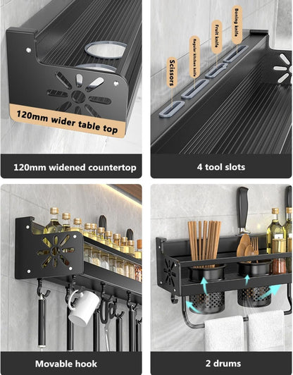 Kitchen Organizer Shelf Wall-Mounted Spice Storage Rack Kitchen Knife Holder Wall Seasoning Chopstick Spoon Shovel Storage Sheif